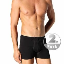 Schiesser Essential Short 2er Pack 205222/000 Trunks, Baumwoll-Stretch, Schwarz