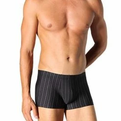 Schiesser Nachtschwärmer Shorts 128626/000 Trunk, Mikrofaser, Schwarz gestreift, Schwarz