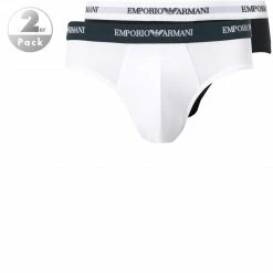 EMPORIO ARMANI Brief 2Pack 111321/CC717/10410 Slips, Baumwoll-Stretch, Weiß-navy, Weiß-blau