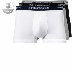 EMPORIO ARMANI Trunk 3er Pack 111357/CC717/02910 Trunks, Baumwoll-Stretch, Weiß-grau-schwarz, Weiß-schwarz-grau