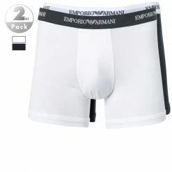 EMPORIO ARMANI Boxer 2er Pack 111268/CC717/10410 Trunks, Baumwoll-Stretch, Weiß-navy, Weiß-blau