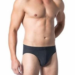 Schiesser Long Life Soft Supermini 149046/001 Slip, Modal, Schwarz-grau gestreift, Blauschwarz