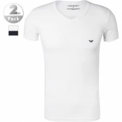 EMPORIO ARMANI V-Neck 2er Pack 111512/CC717/10410 T-Shirts, Baumwolle, Weiß-navy, Weiß