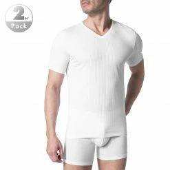 Schiesser Authentic V-Shirt 2er Pack 145372/100 T-Shirts, Baumwoll-Stretch, Weiß