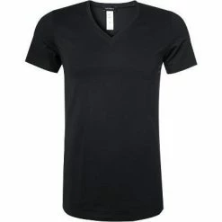 HANRO Shirt V-Neck Cotton Superior 07 3089/0199 T-Shirt, Baumwolle, Schwarz, Black