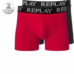 Replay Cotton Stretch Trunk 2er Pack I101005/N093 Trunks, Baumwoll-Stretch, Rot-schwarz