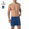 Schiesser Boxershorts 2er Pack 168445/819 Baumwolle, Blau kariert, Royal