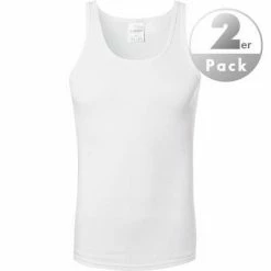 Schiesser Feinripp Shirt 0/0 2er Pack 005121/100 Tanktops, Baumwolle, Weiß