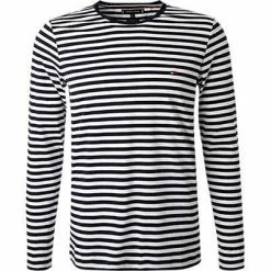 Tommy Hilfiger Longsleeve MW0MW10804/0A4 Slim Fit, Bio Baumwolle, Dunkelblau-weiß gestreift, Dunkelblau-weiß