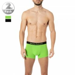bruno banani Shorts 2er Pack Flow. 2203-1388/4220 Trunks, Baumwoll-Stretch, Leuchtgrün-schwarz, Apfelgrün-schwarz
