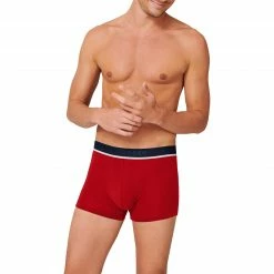Schiesser Shorts 3er Pack 173986/909 Trunks, Baumwoll-Stretch, Rot-blau grau, Rot-blau-grau