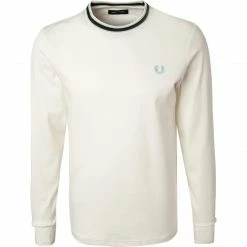 Fred Perry T-Shirt M1637/129 Longsleeve, Baumwolle, Wollweiß, Schneeweiß
