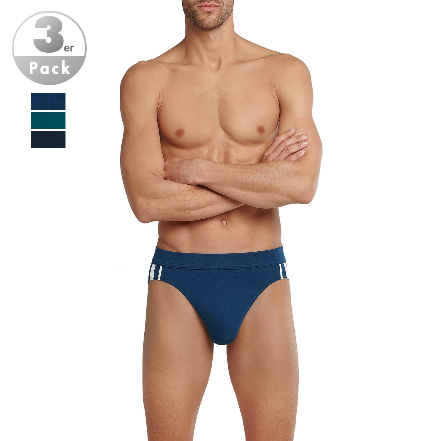Schiesser Rio-Slips 3er Pack 173815/908 Bio Baumwoll-Stretch, Navy-petrol-schwarz, Blau-petrol