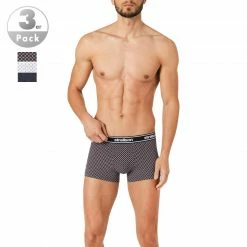 Strellson Shorts 3er Pack 531440/754 Trunks, Baumwoll-Stretch, Navy-weiß gemustert, Weiß-navy-multicolor