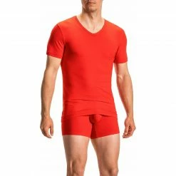 Olaf Benz RED1601 V-Shirt 107418/3000 T-Shirt, Baumwoll-Stretch, Rot