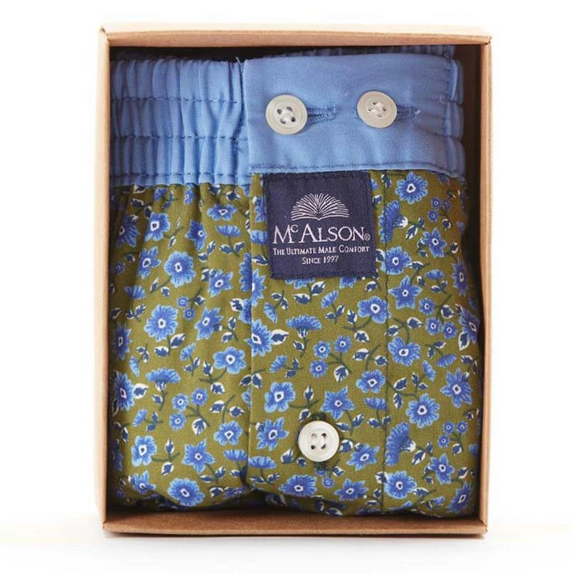 MC ALSON Boxer-Shorts 4442/oliv Boxershorts, Baumwolle, Oliv-hellblau gemustert – Bild 4