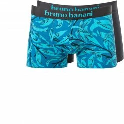 bruno banani Shorts 2er Pack Leaf 2201-2328/4305 Trunks, Baumwoll-Stretch, Blau-graphit gemustert, Seeblau-graphite
