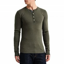 Schiesser Revival Karl-Heinz Henley 1/1 175884/711 Longsleeve, Baumwolle, Khaki meliert, Khaki