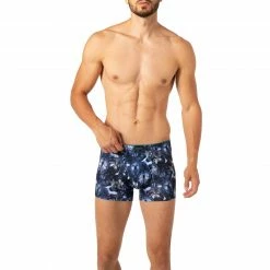 bruno banani Shorts Mystery Wolf 2201-2336/1846 Trunk, Mikrofaser-Stretch, Blau gemustert, Dunkelblau-grau