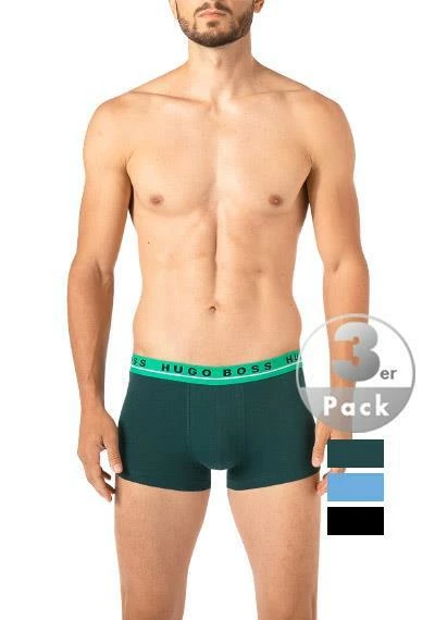 BOSS Trunks 3er Pack 50458488/963 Baumwoll-Stretch, Schwarz-grün-blau, Tannengrün-hellblau-schwarz – Bild 2
