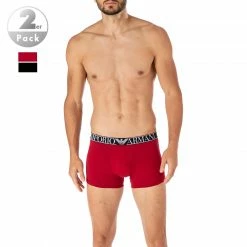 EMPORIO ARMANI Trunks 2er Pack 111769/1A720/06721 Baumwoll-Stretch, Schwarz-rot