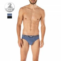 EMPORIO ARMANI Briefs 2er Pack 111733/1A720/19635 Slips, Baumwoll-Stretch, Marine-rauchblau