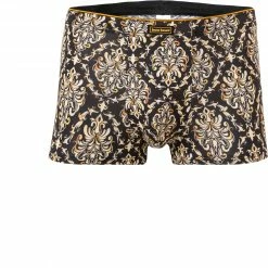 bruno banani Hipshort Baroque Art 2202-2345/4325 Trunk, Mikrofaser-Stretch, Schwarz-gelbgold gemustert , Dunkelblau-beige