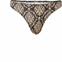 bruno banani String Baroque Art 2204-2345/4325 Mikrofaser-Stretch, Schwarz-gelbgold gemustert , Dunkelblau-beige