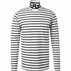 HUGO Longsleeve Dardini 50461715/120 Stehkragenshirt, Baumwolle, Weiß-schwarz gestreift, Weiß-schwarz