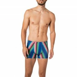 bruno banani Shorts Essential 2201-2372/4409 Trunk, Mikrofaser-Stretch, Multicolor gemustert, Blau-grün-lachs