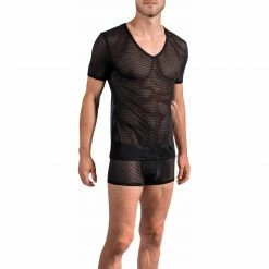 Olaf Benz RED2161 V-Neck 108965/8000 T-Shirt, Viskose-Stretch, Schwarz