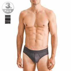Seidensticker Brief 3er Pack 12.200017/0039 Slips, Baumwoll-Stretch, Schwarz-grau gestreift, Schwarz