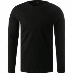 OLYMP Casual Level Five B. Fit T-Shirt 5641/14/68 Longsleeve, Body Fit, Baumwolle-Seide, Schwarz meliert, Schwarz
