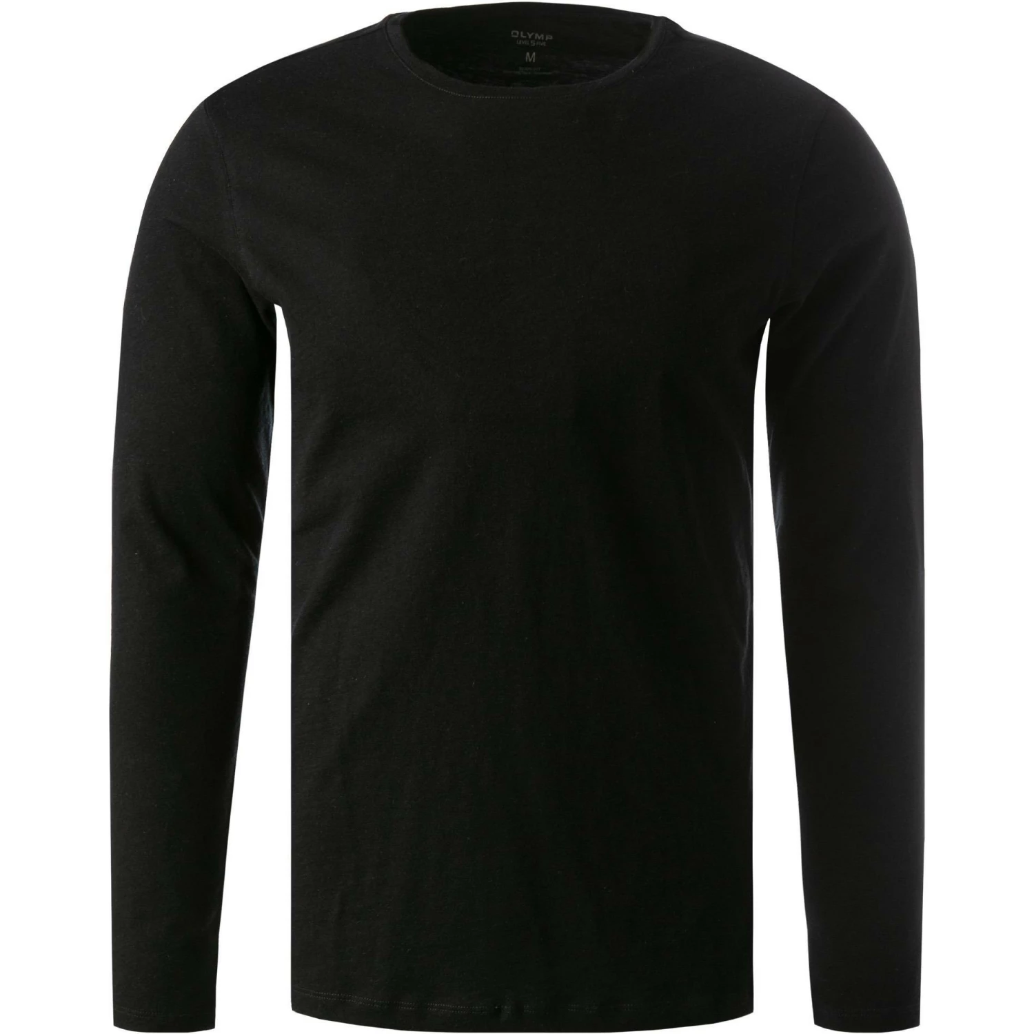 OLYMP Casual Level Five B. Fit T-Shirt 5641/14/68 Longsleeve, Body Fit, Baumwolle-Seide, Schwarz meliert, Schwarz