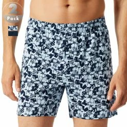 Schiesser Boxershorts 2er Pack 176828/908 Baumwolle, Dunkelblau-bleu gemustert, Dunkelblau-hellblau
