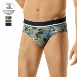 Schiesser Rio-Slip 3er Pack 176898/901 Slips, Baumwoll-Stretch, Khaki-blau gemustert, Dunkelblau-khaki-multicolour