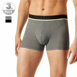 Schiesser Shorts 3er Pack 176899/910 Trunks, Baumwoll-Stretch, Schwarz-dunkelblau gemustert, Schwarz-dunkelblau-schwarz