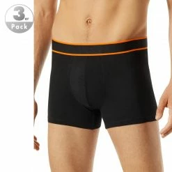 Schiesser Shorts 3er Pack 176902/901 Trunks, Baumwoll-Stretch, Dunkelblau, Blau-weiß-orange