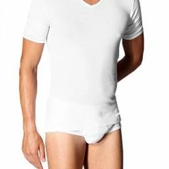 Schiesser Feinripp V-Shirt 1/2 Arm 005123/100 T-Shirt, Baumwolle, Weiß